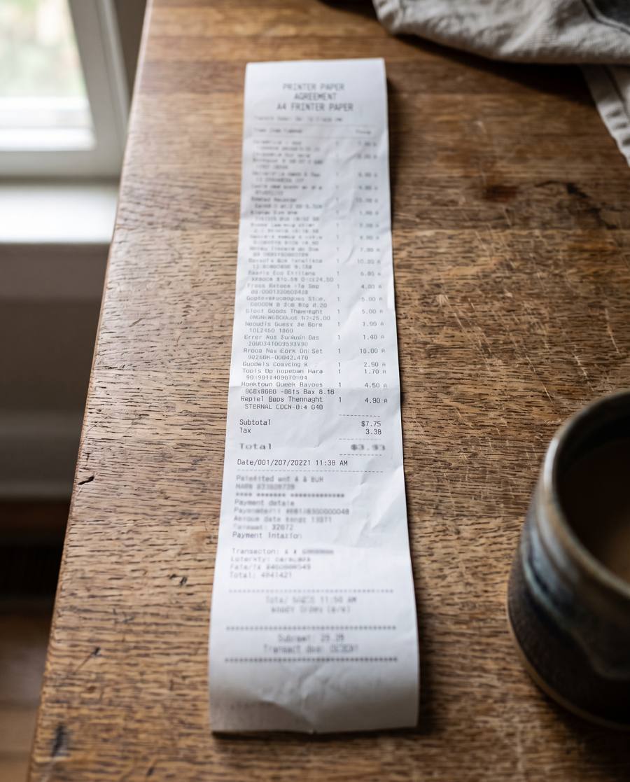 A photo of a receipt